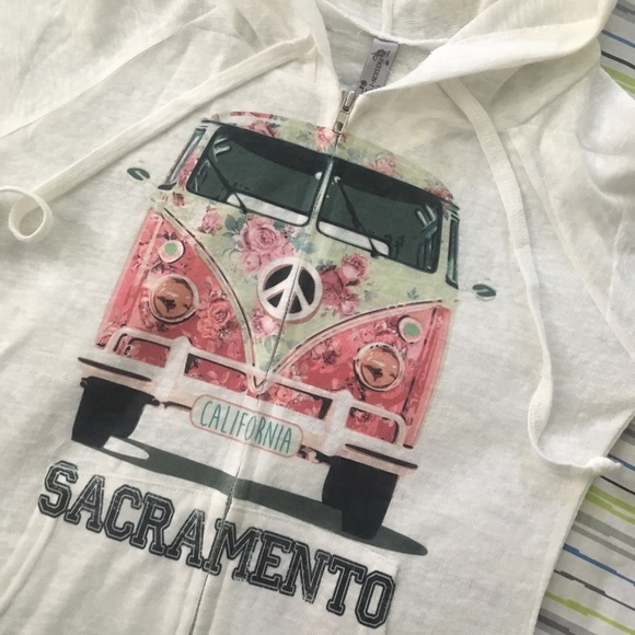 White Sheer Sacramento California Peace Bus Hoodie - Picture 3 of 8